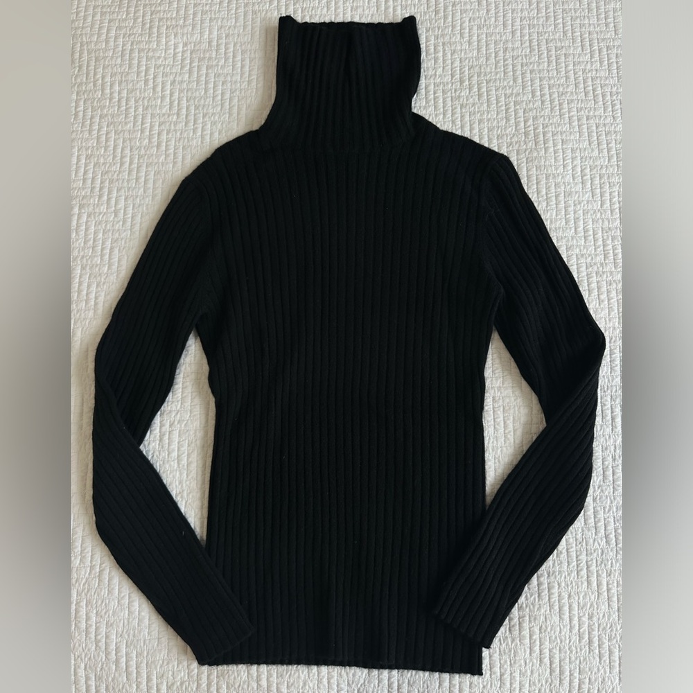 Allude Black Ribbed Turtleneck Cashmere Sweater Size L